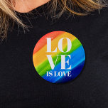 Love is Love Pride Rainbow Button<br><div class="desc">This Pride Button is decorated with LOVE IS LOVE in bold white letters on a watercolor rainbow background of red,  orange,  yellow,  green,  blue,  and purple.
Original Watercolor © Michele Davies.</div>