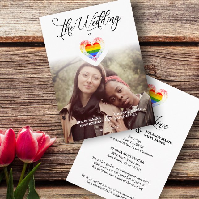 Love is Love Pride Rainbow Heart LGBT Photo Invitation