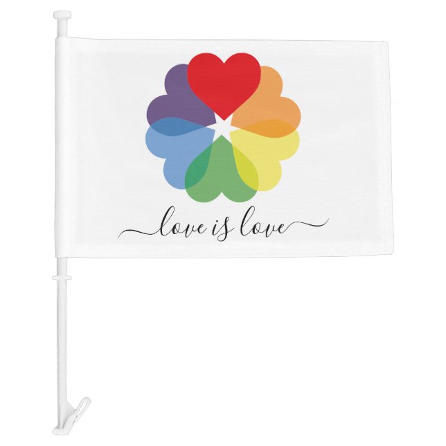 Love Is Love Pride Rainbow Hearts  Car Flag (Front)