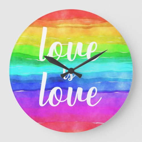 Love is Love Pride Rainbow Watercolor Large Clock