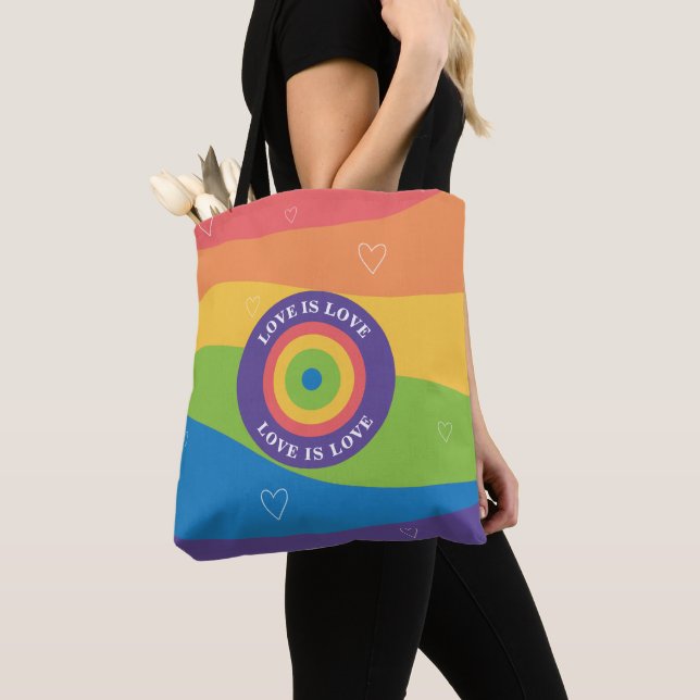 Love is Love Pride rainbow with hearts  Tote Bag (Close Up)