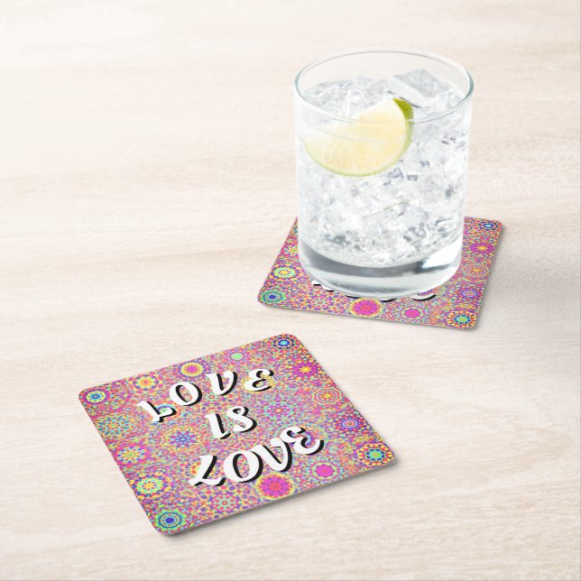 Love Is Love Pride Square Paper Coaster (Insitu)