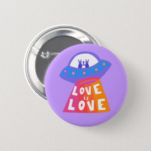 LOVE IS LOVE Pride UFO Aliens Colorful Rainbow  Button