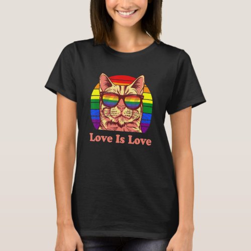 Love Is Love Purride Ally Cat Rainbow Lgbtq Gay Pr T_Shirt