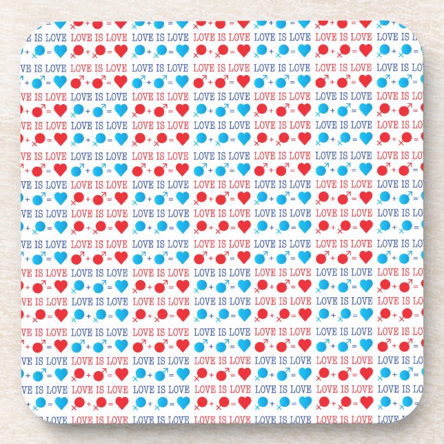 LOVE is LOVE quote in red and blue Beverage Coaster (Front)
