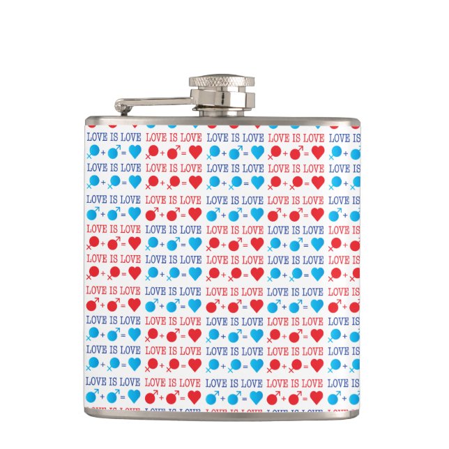 LOVE is LOVE quote in red and blue Hip Flask (Front)
