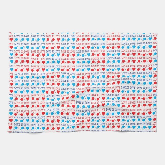 LOVE is LOVE quote in red and blue Kitchen Towel (Horizontal)
