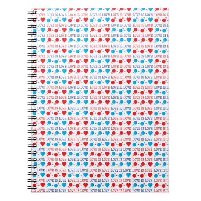 LOVE is LOVE quote in red and blue Notebook (Front)