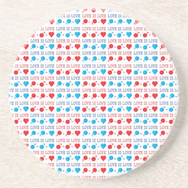 LOVE is LOVE quote in red and blue Sandstone Coaster (Front)