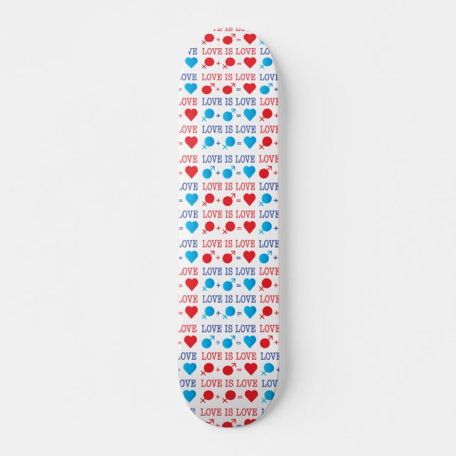 LOVE is LOVE quote in red and blue Skateboard Deck (Front)