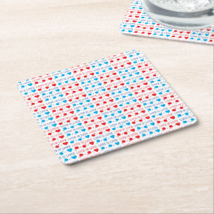 LOVE is LOVE quote in red and blue Square Paper Coaster