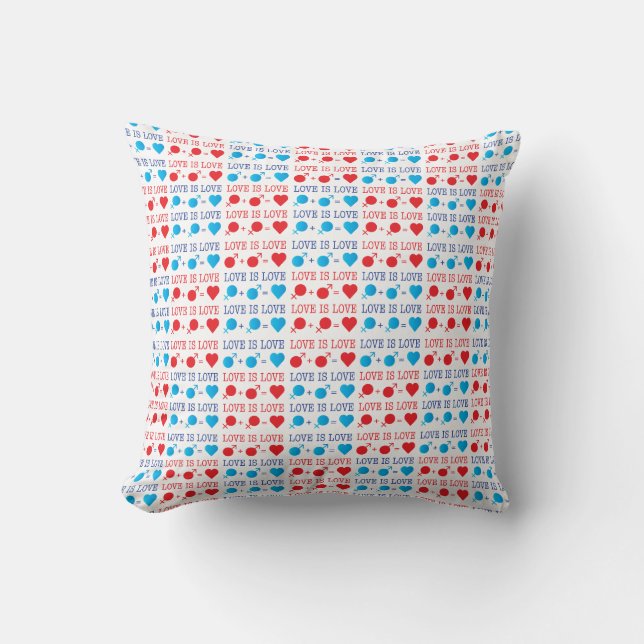 LOVE is LOVE quote in red and blue Throw Pillow (Front)