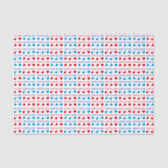 LOVE is LOVE quote in red and blue Tissue Paper (Front)