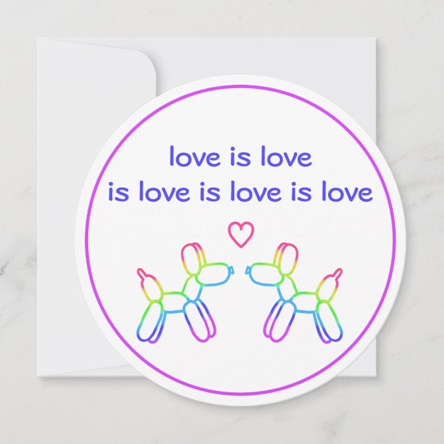 Love is Love Rainbow Balloon Dogs Round Invitation (Front)