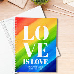 Love is Love Rainbow Colors Planner<br><div class="desc">This colorful Planner is decorated with LOVE IS LOVE in bold white typography on a watercolor rainbow background of red,  orange,  yellow,  green,  and blue.
It is easily customizable with your name and year.
Original Watercolor © Michele Davies.</div>