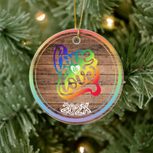 Love is Love Rainbow Custom Name- Year Ceramic Ornament