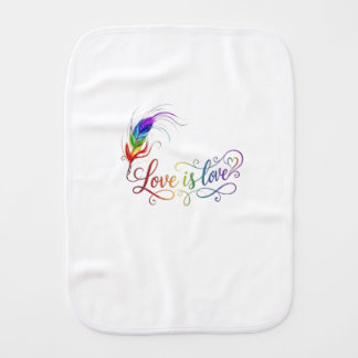 Love is Love Rainbow Feather Gender Neutral Burp C Baby Burp Cloth