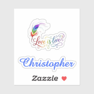 Love is Love Rainbow Feather Personalized Boy Viny Sticker