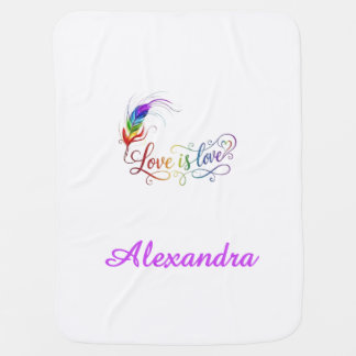 Love is Love Rainbow Feather Personalized Girl Bab Baby Blanket