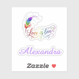 Love is Love Rainbow Feather Personalized Girl Vin Sticker