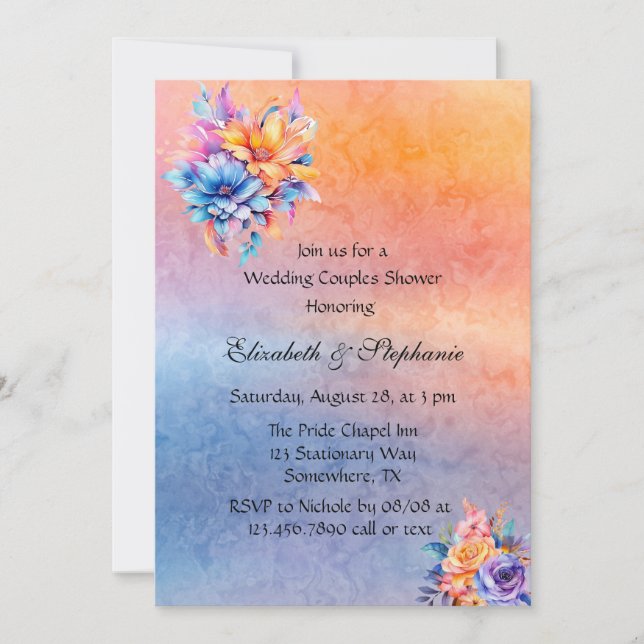 Love is Love Rainbow Floral Wedding Couple Shower Invitation (Front)
