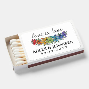Love Is Love Rainbow Flowers LGBT Wedding Matchboxes