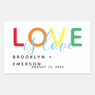 Love is Love Rainbow Gay Lesbian Wedding Rectangular Sticker