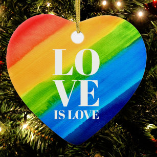 Love is Love Rainbow Gay Pride Heart Ceramic Ornament