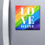 Love is Love Rainbow Gay Pride Magnet<br><div class="desc">This Gay Pride Magnet is decorated with LOVE IS LOVE in bold white letters on a watercolor rainbow background of red,  orange,  yellow,  green,  blue,  and purple.
Original Watercolor © Michele Davies.</div>