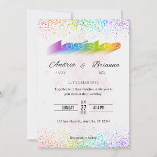 Love is Love Rainbow gay wedding  Invitation