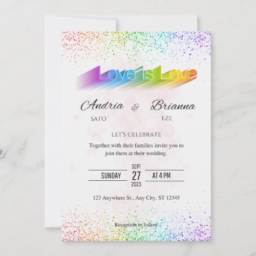 Love is Love Rainbow gay wedding  Invitation