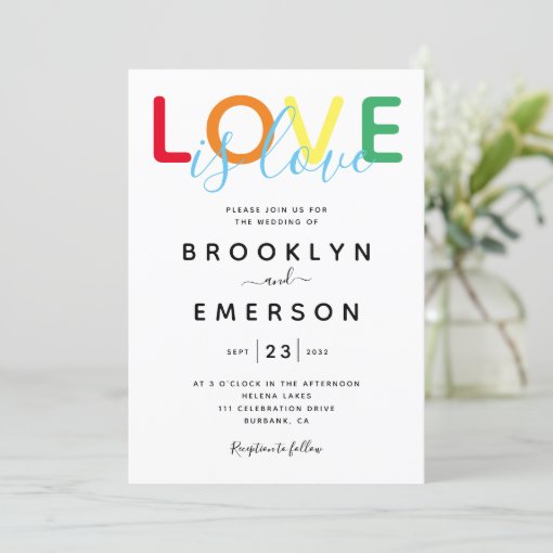 Love Is Love Rainbow Gay Wedding Invitation | Zazzle