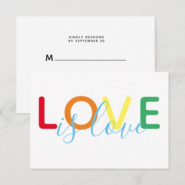Love is Love Rainbow Gay Wedding RSVP (Front/Back)