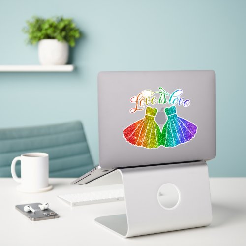 Love is Love  Rainbow Glitter Lesbian Wedding Sticker