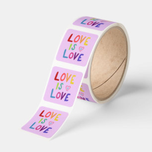 LOVE IS LOVE Rainbow Handlettering Roll of Square Sticker