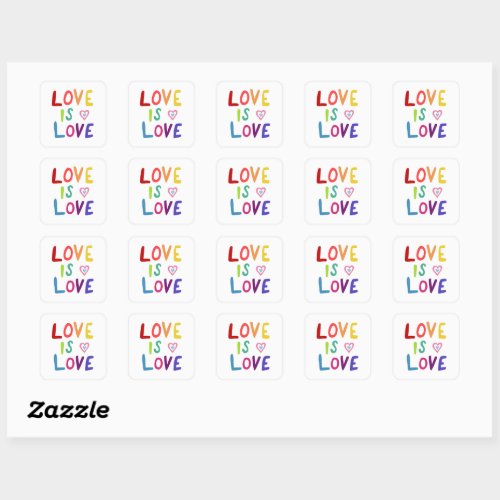 LOVE IS LOVE Rainbow Handlettering Set of  Square Sticker