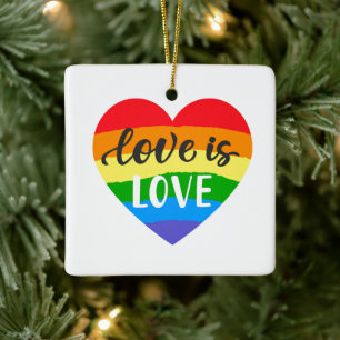 Love is Love Rainbow Heart Ceramic Ornament