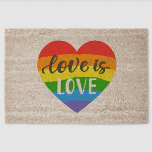 Love is Love Rainbow Heart Fiber Doormat