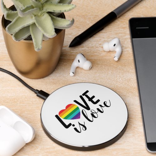 Love is Love Rainbow Heart Gay Pride LGBTQ Wireless Charger