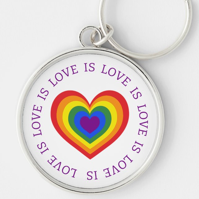 Love is Love Rainbow Heart LGBTQ Pride Keychain (Front)