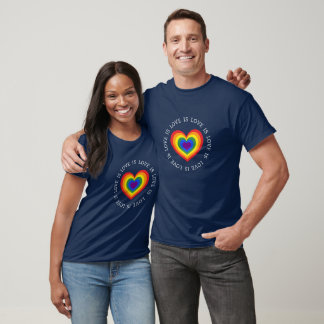 Love is Love Rainbow Heart on Navy Blue T-Shirt