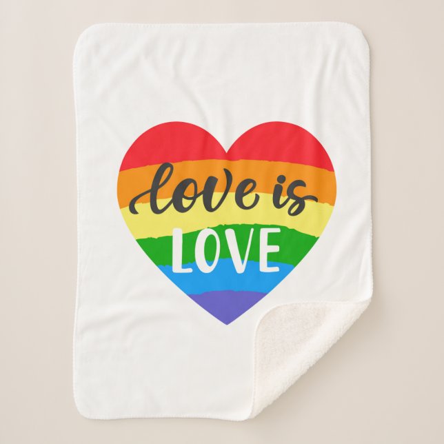 Love is Love Rainbow Heart Sherpa Blanket (Front)