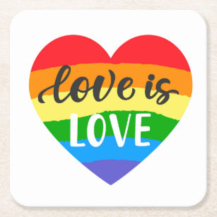 Love is Love Rainbow Heart Square Paper Coaster