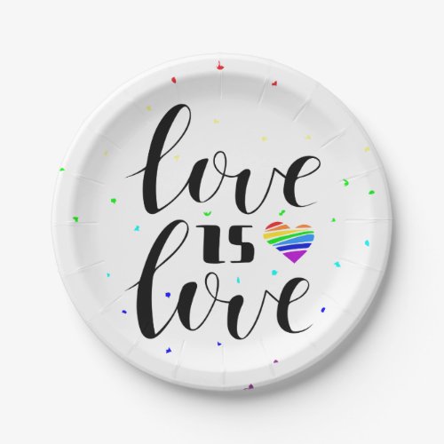 Love is Love  Rainbow Hearts Paper Plates