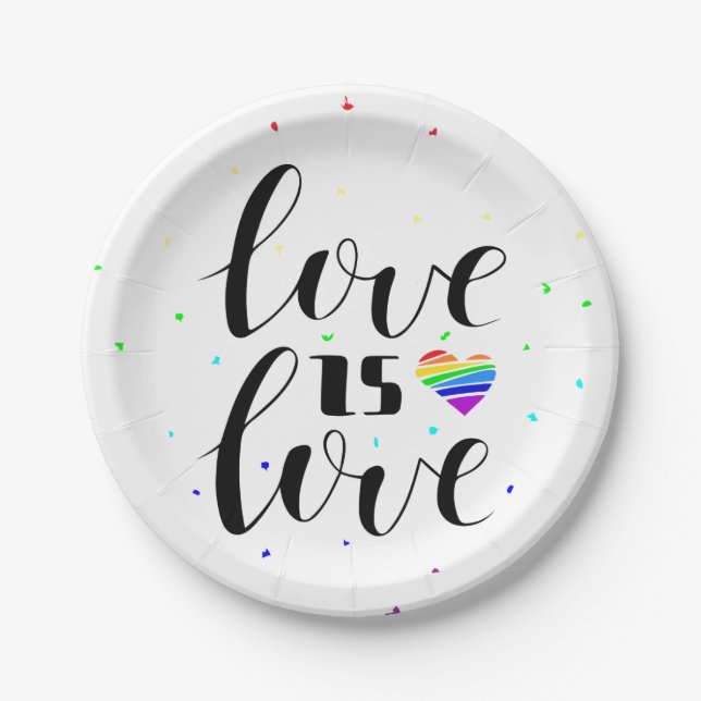 Love is Love | Rainbow Hearts Paper Plates (Front)