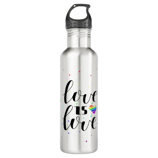 Love is Love | Rainbow Hearts Stainless Steel Water Bottle (Front)