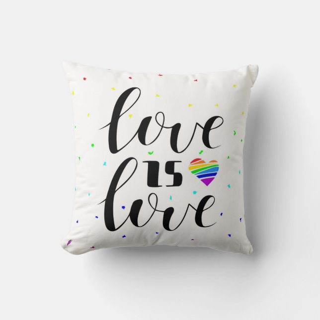 Love is Love | Rainbow Hearts Throw Pillow (Front)