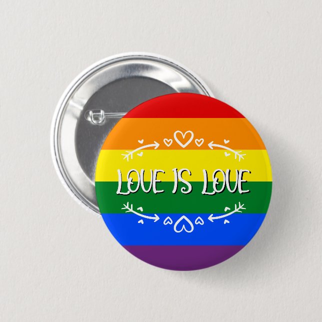 Love is Love Rainbow LGBTQ Pride Button (Front & Back)