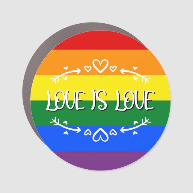 Love is Love Rainbow LGBTQ Pride Car Magnet (Front)