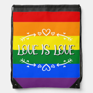 Love is Love Rainbow LGBTQ Pride Drawstring Bag